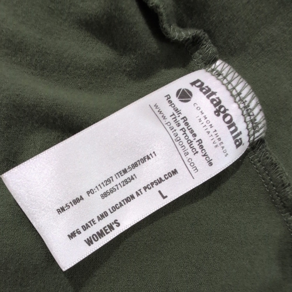 Patagonia Kamala Dress L Green Floral Organic Cotton V-Neck 3/4 Sleeve 58870FA11 - Picture 6 of 10